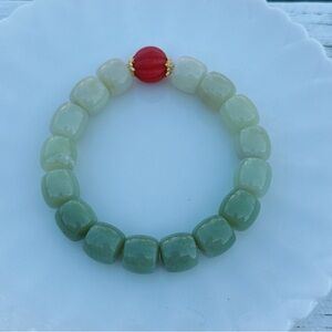 GB81 New Handmade Jade Nanhong Agate Ombré Color Stretchable Bracelet 7”